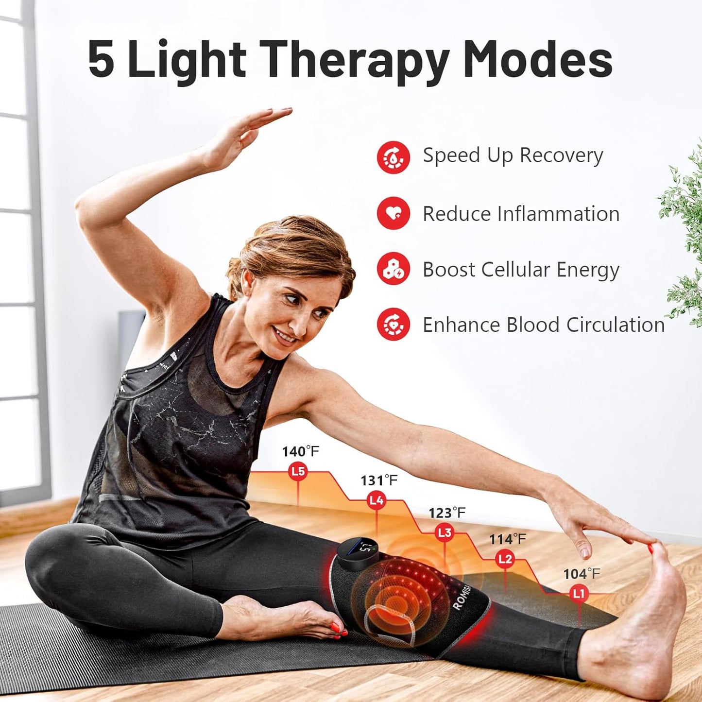 Red Light Therapy Knee Brace Vibration Knee Massage for Pain Relief, 660Nm&850Nm Rechargeable near Infrared Light Therapy Device for Knee/Elbow/Shoulder Faster Recovery for Cordless Use